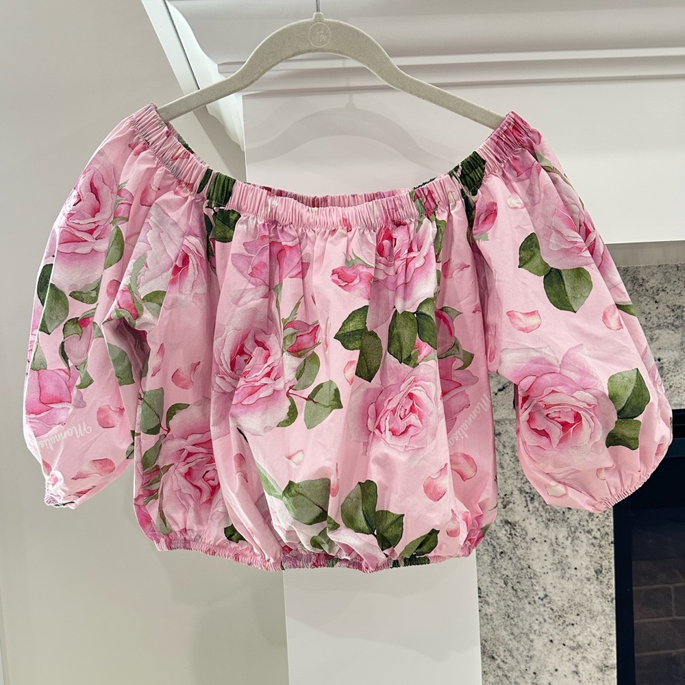 Monnalisa Floral Off-Shoulder Pink Top. Stunning!!  XS